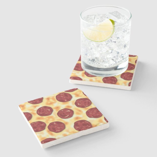 Dessous-de-verre En Pierre Peperoni Pizza art vectoriel (Côté)