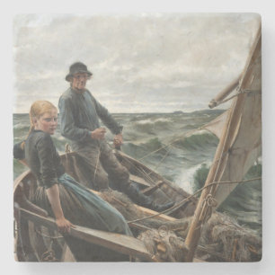 Dessous-de-verre En Pierre Père et fille en mer (par Albert Edelfeel)