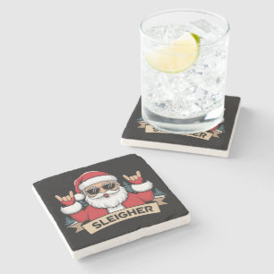 Dessous-de-verre En Pierre Père Noël Rockeur de Noël Traîneau de Noël