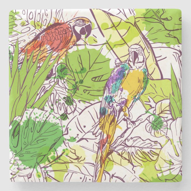 Dessous-de-verre En Pierre Perroquets tropicaux (Devant)