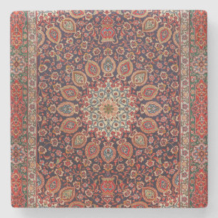 Dessous-de-verre En Pierre Perse Tabriz Noir Radial Géométrique 
