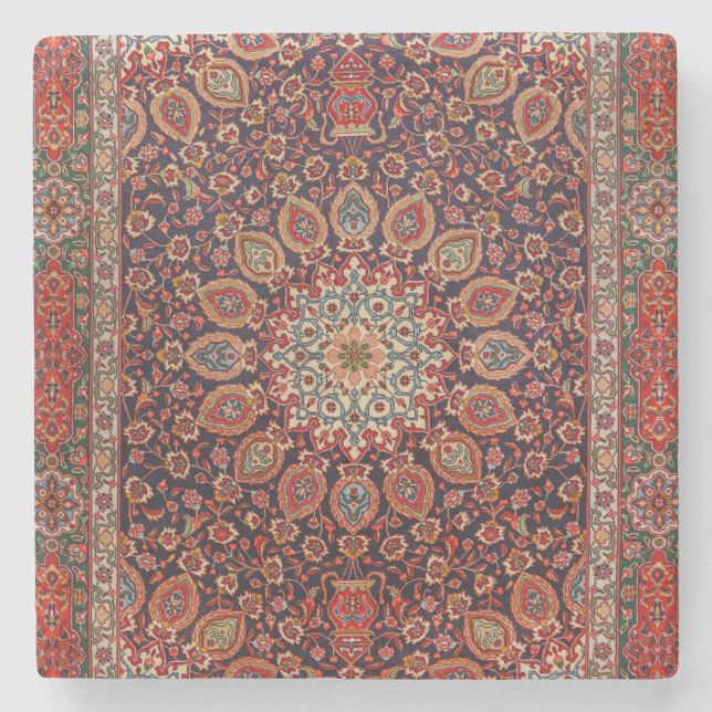 Dessous-de-verre En Pierre Perse Tabriz Noir Radial Géométrique  (Devant)