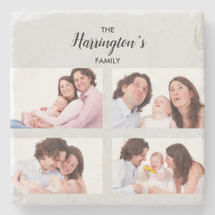 Dessous-de-verre En Pierre Personnalisé 4 Photos de famille Collage Rectangl