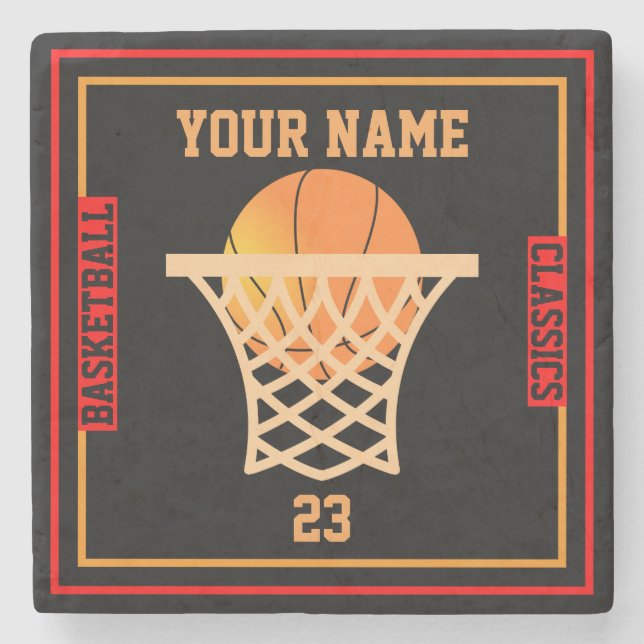 Dessous-de-verre En Pierre Personnalisé VOTRE NOM Basketball (Devant)