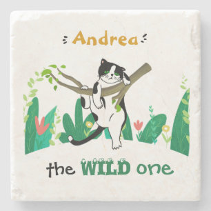 Dessous-de-verre En Pierre Personnalisé Wild One Tuxedo Cat Kids 1er annivers