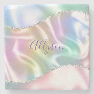 Dessous-de-verre En Pierre Personnalize Purple Script, Iridescent Wave