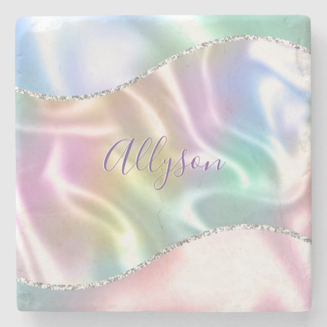 Dessous-de-verre En Pierre Personnalize Purple Script, Iridescent Wave (Devant)