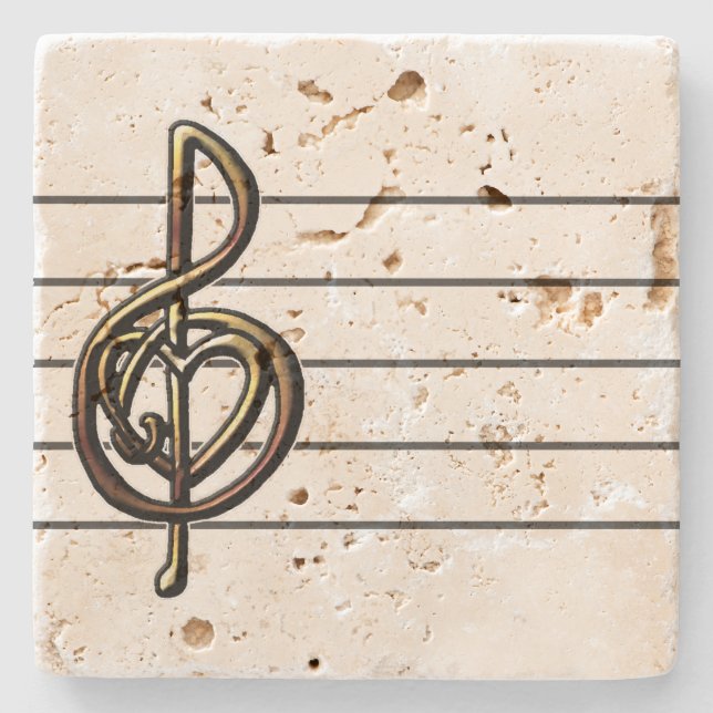 Dessous-de-verre En Pierre Personnel unique Personalizable de musique de clef (Devant)