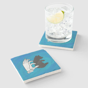 Dessous-de-verre En Pierre Petit Ours Ombre Sur Bleu