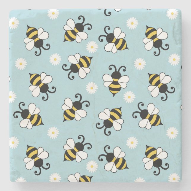 Dessous-de-verre En Pierre Petites abeilles mignonnes et fleurs marguerites m (Devant)
