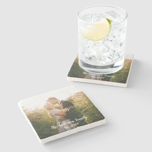 Dessous-de-verre En Pierre Photo de mariage personnalisée (Côté)