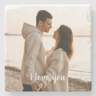 Dessous-de-verre En Pierre Photo personnalisable 'Je t'aime' pour la Saint-Va