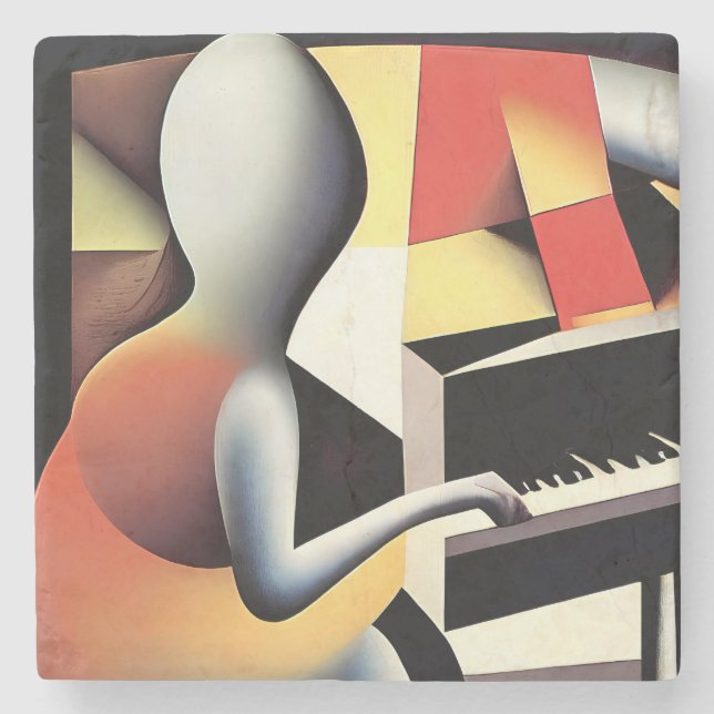 Dessous-de-verre En Pierre Piano Player - Art aérographe (Devant)