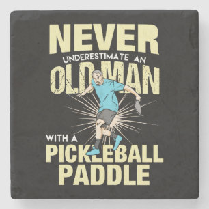 Dessous-de-verre En Pierre Pickleball - Vieux Homme Avec Pickleball Paddle