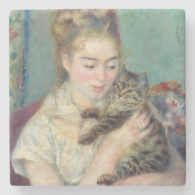 Dessous-de-verre En Pierre Pierre-Auguste Renoir - Femme avec chat (Devant)
