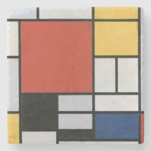 Dessous-de-verre En Pierre Piet Mondrian Rouge Bleu Jaune Art Abstrait