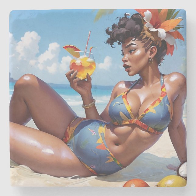 Dessous-de-verre En Pierre Pin-up à la plage (Devant)