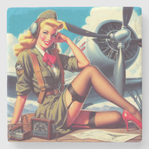 Dessous-de-verre En Pierre Pin-up de l'avion vintage