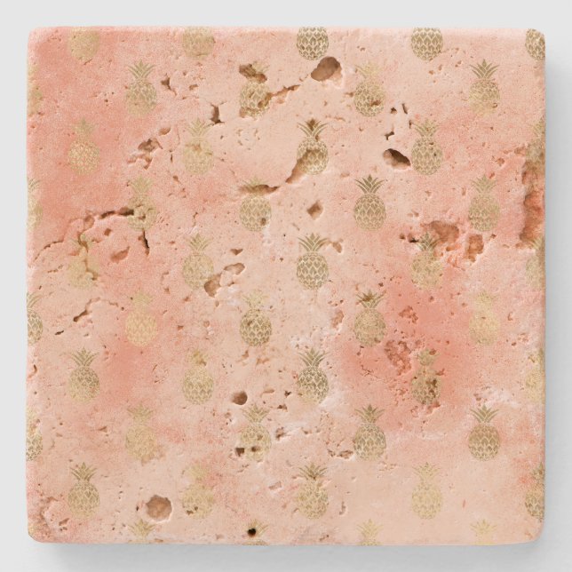 Dessous-de-verre En Pierre Pinces d'or Tropical Peach Blush (Devant)