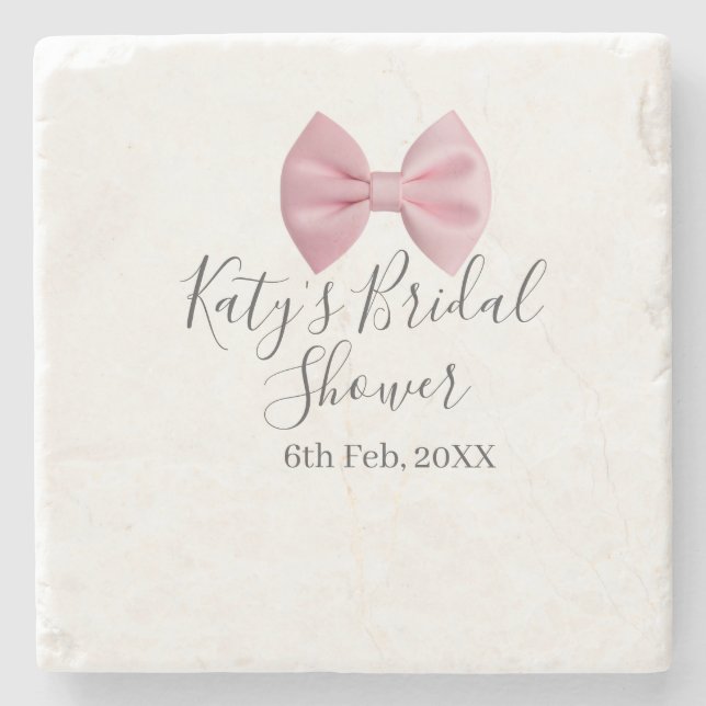 Dessous-de-verre En Pierre Pink bow bridal shower name date pastel stylish te (Devant)