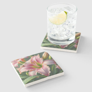Dessous-de-verre En Pierre Pink Daylily Floral