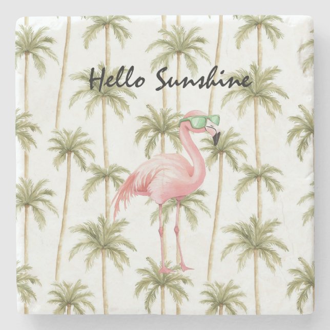 Dessous-de-verre En Pierre Pink Flamingo Palm Trees (Devant)