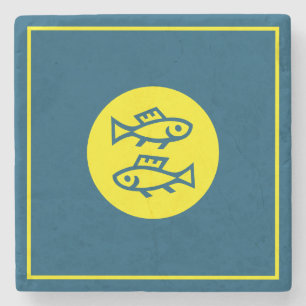 Dessous-de-verre En Pierre Pisces Horoscope Bleu Jaune Moderne Minimaliste