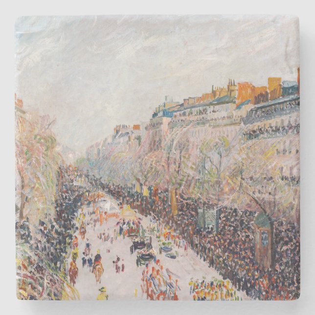 Dessous-de-verre En Pierre Pissarro - Montmartre, Mardi Gras sur le boulevard (Devant)
