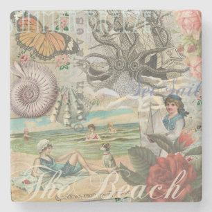 Dessous-de-verre En Pierre plage d'été poulpe vintage antique voile