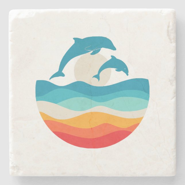 Dessous-de-verre En Pierre Plage Dolphin vintage Retro Summer Time (Devant)
