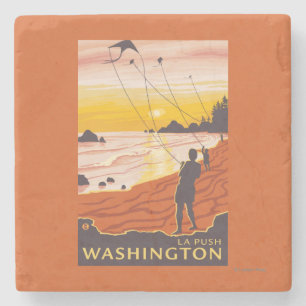 Dessous-de-verre En Pierre Plage et cerfs-volants - poussée de La, Washingto