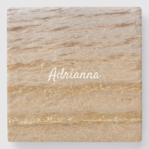 Dessous-de-verre En Pierre Plage nautique Ocean Water Waves Nom Cadeau 