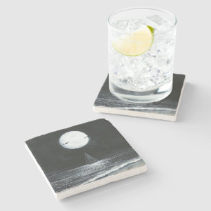 Dessous-de-verre En Pierre Plage océanique sous la pleine lune nuit sombre