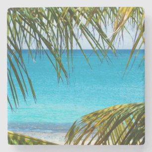 Dessous-de-verre En Pierre Plage tropicale encadrée de palmiers