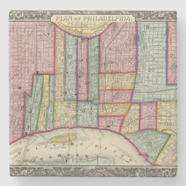 Dessous-de-verre En Pierre Plan de Philadelphie (Devant)