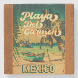 Dessous-de-verre En Pierre Playa del Carmen Mexique Palm Tree Vintage voyage