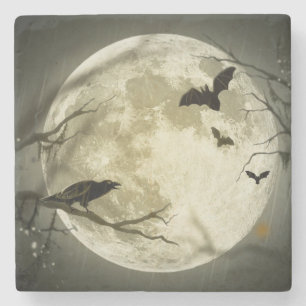 Dessous-de-verre En Pierre Pleine lune avec chauves-souris et corbeau