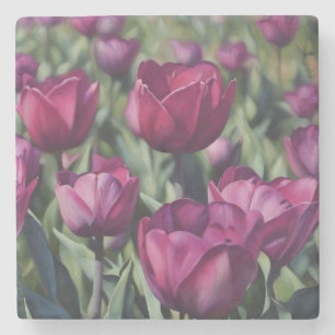 Dessous-de-verre En Pierre Plum pourpre Tulip Jardin Fleur Art Marbre