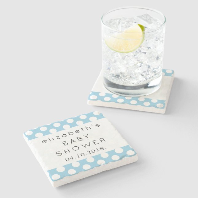 Dessous-de-verre En Pierre Pois Bleus, Motif Polka Dot, Baby shower (Côté)
