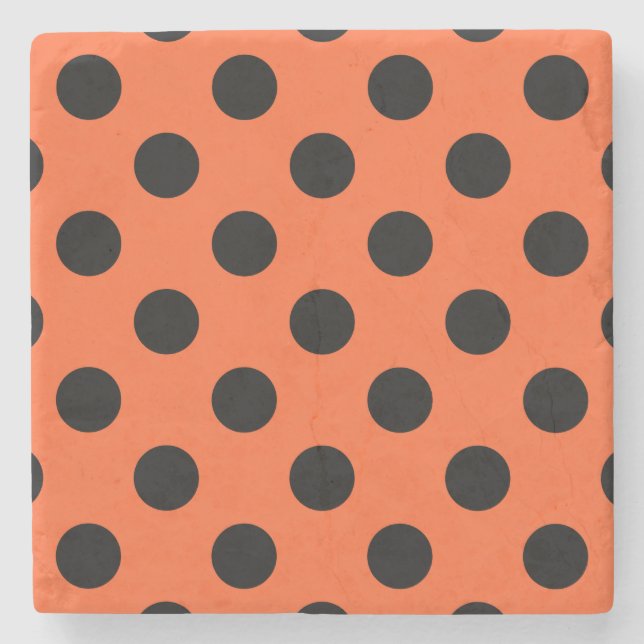 Dessous-de-verre En Pierre Pois noirs sur orange (Devant)
