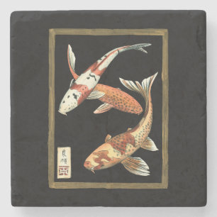 Dessous-de-verre En Pierre Poisson rouge de Koi de deux Japonais sur