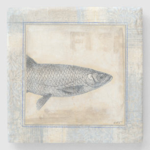 Dessous-de-verre En Pierre Poissons gris sur l'arrière - plan beige