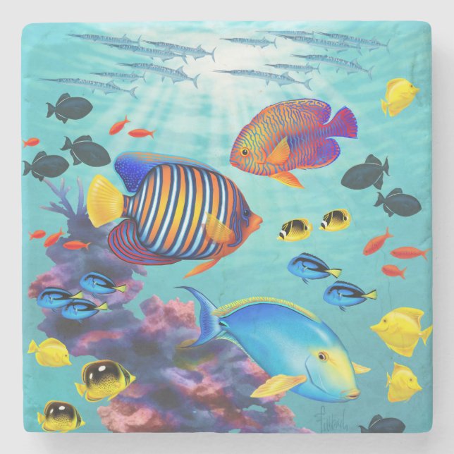 Dessous-de-verre En Pierre Poissons tropicaux hawaïens de Molokini Cove (Devant)
