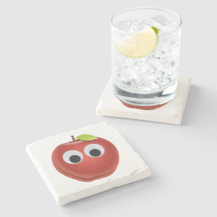 Dessous-de-verre En Pierre Pomme rouge drôle avec yeux de googly