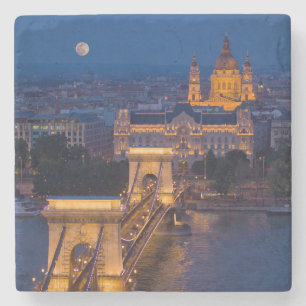 Dessous-de-verre En Pierre Pont de chaîne et Pleine lune de nuit