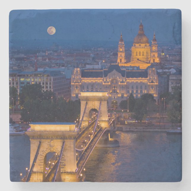 Dessous-de-verre En Pierre Pont de chaîne et Pleine lune de nuit (Devant)
