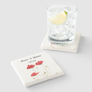 Dessous-de-verre En Pierre Poppies Pavot Rouge floral Aquarelle Mariages