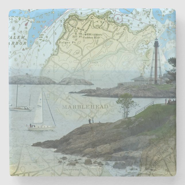 Dessous-de-verre En Pierre Port de Marblehead Massachusetts avec voiliers (Devant)