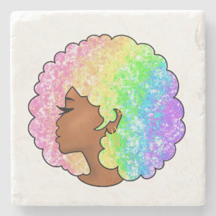 Dessous-de-verre En Pierre Portrait Afro Arc-en-ciel Pastel Bouclé Rétro Groo