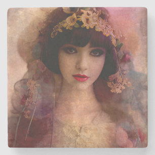 Dessous-de-verre En Pierre Portrait de style vintage de belle femme en rose